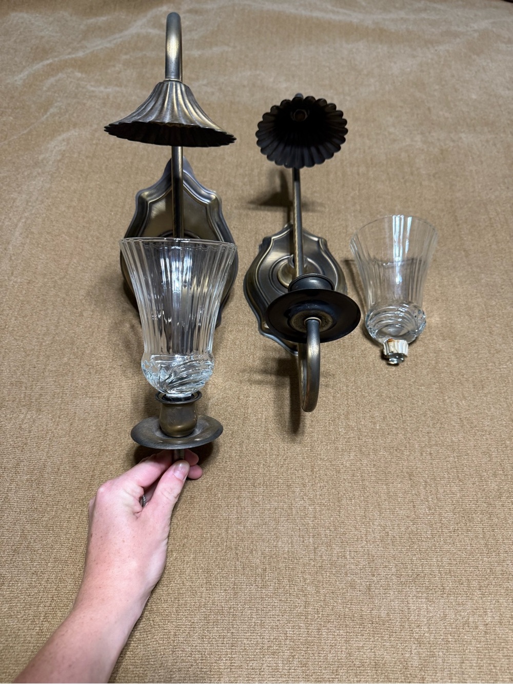 Homco Brass Finish Wall Sconces with Clear Glass Shades